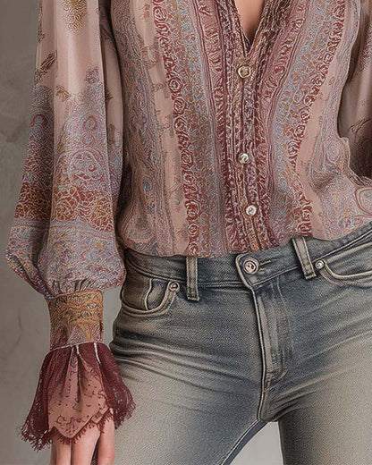 Bluse Mode Puffärmel Retro