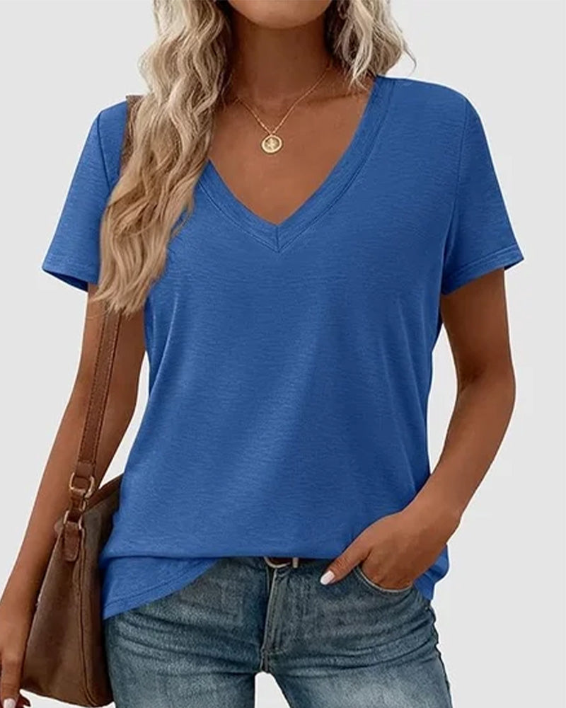 T-Shirt Pullover V-Ausschnitt Uni