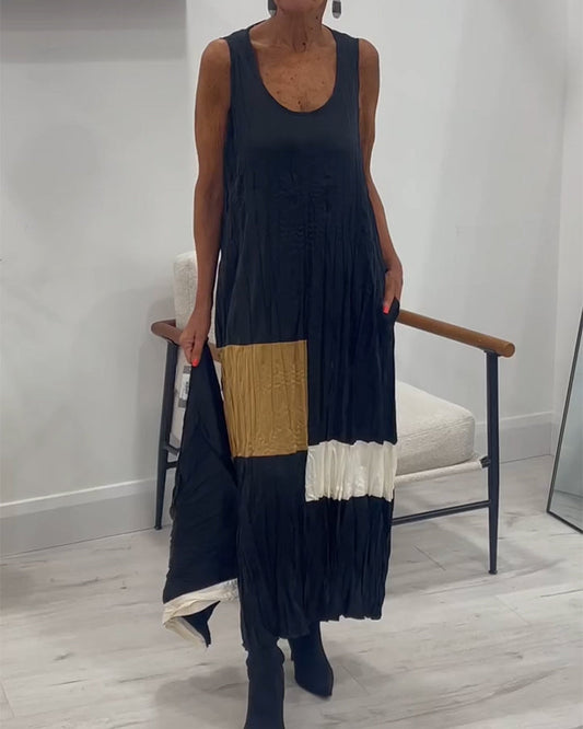 Kleid Ärmellos Kontrast Plissiert