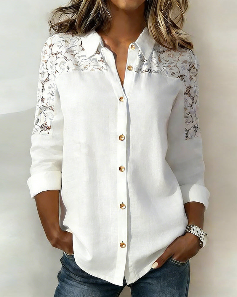 Bluse Spitzen Patchwork Revers Mode