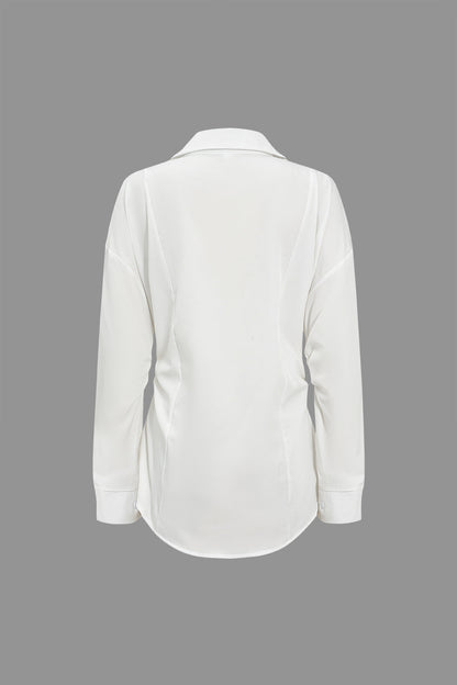 Einfarbiges Button Down Langarmhemd