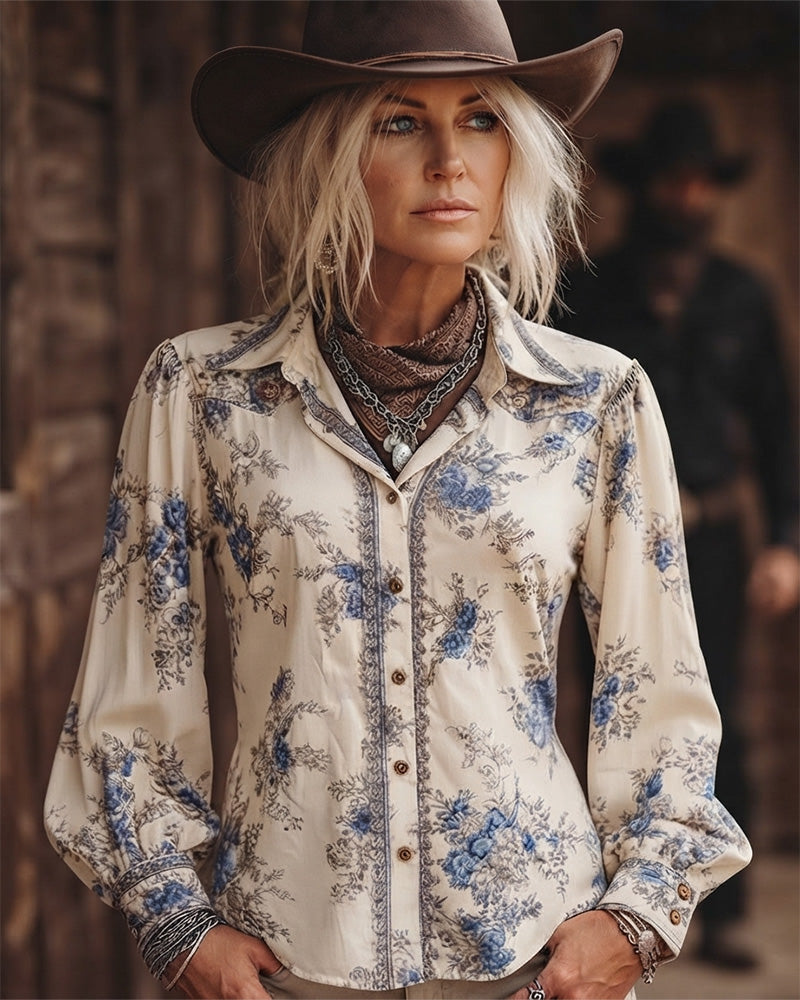 Langarmhemd Mit Kragen Floral Im Vintage-Stil