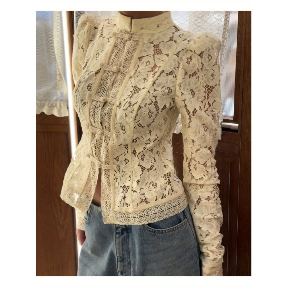 Cream Lace Long Sleeve Blouse for Women - Iolanda