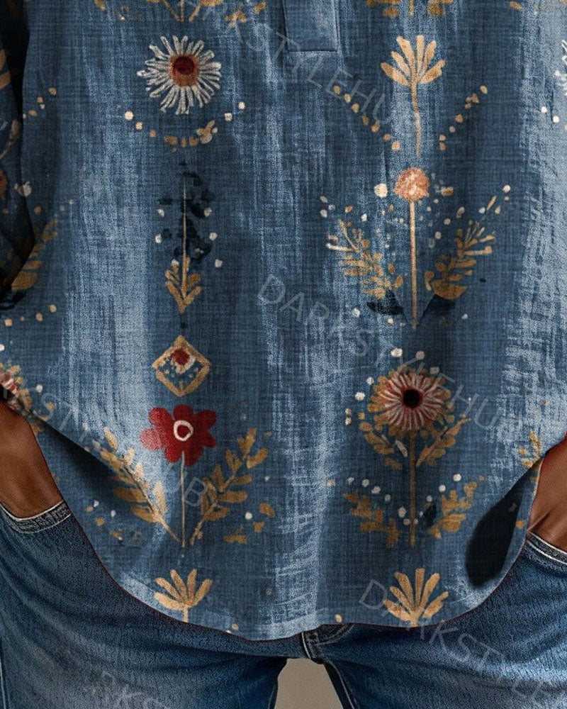 Bluse Quadratischer Ausschnitt Blumendruck