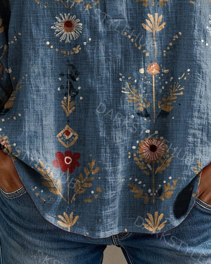Bluse Quadratischer Ausschnitt Blumendruck