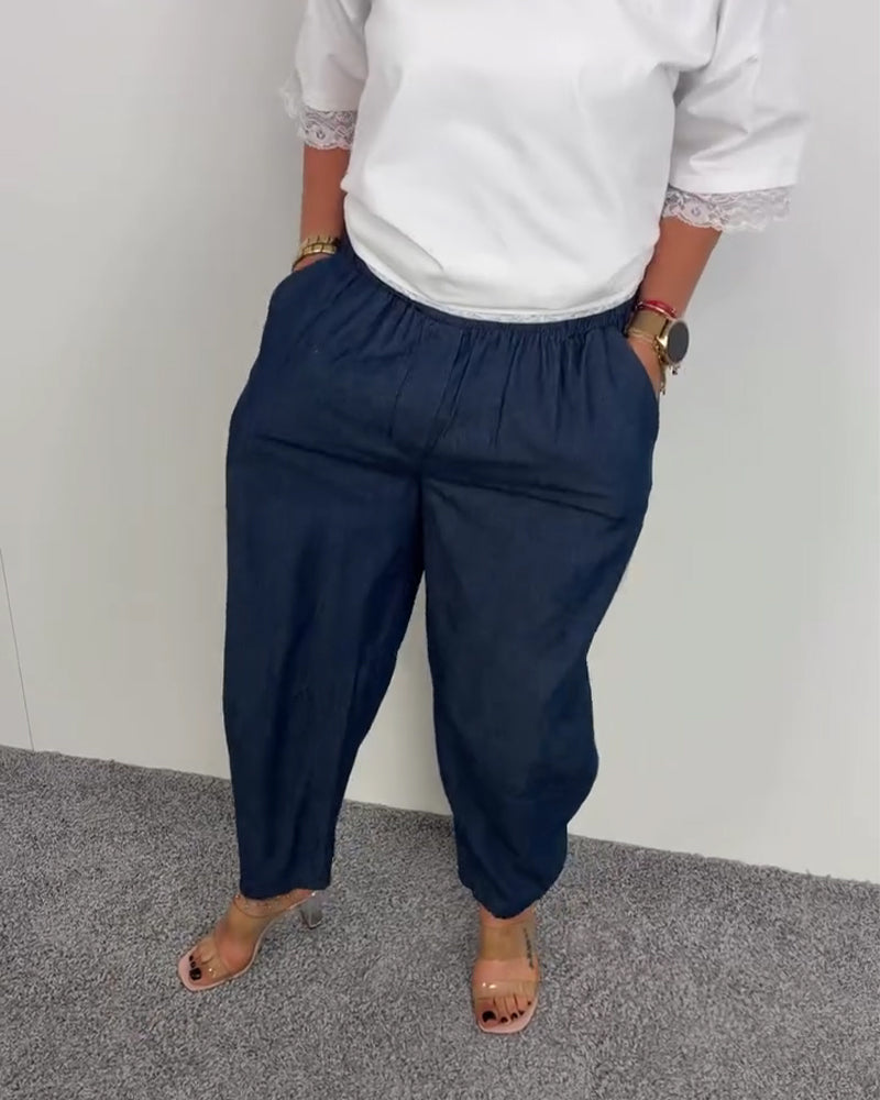 Hose Stilvoll Tasche Denim Lang