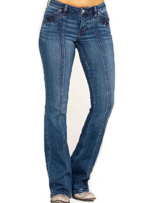Einfarbige Vintage Slimming Wasserwäschen Flared Jeans