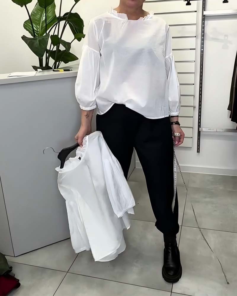Bluse Laternenärmel Pilz Spitze