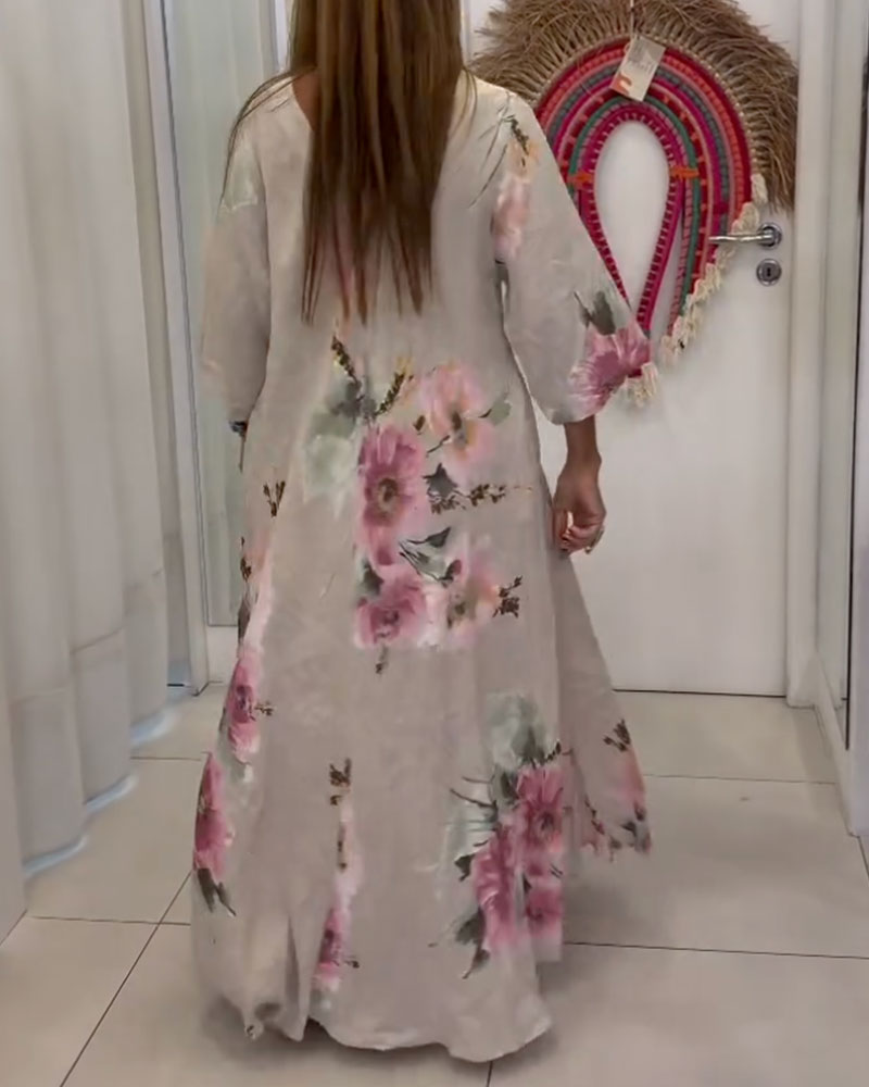 Kleid Locker V-Ausschnitt Bedruckt Lang