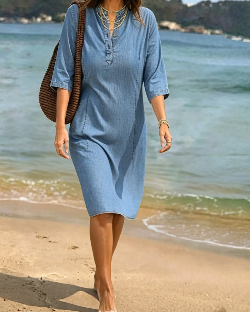 Kleid Locker Gerade Denim