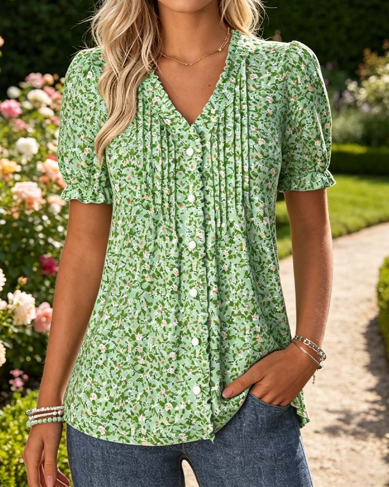 Bluse V-Ausschnitt Blumenprint