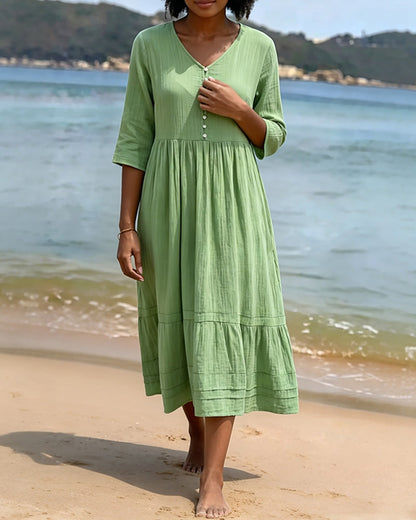 Kleid V-Ausschnitt Knopfleiste A-Saum