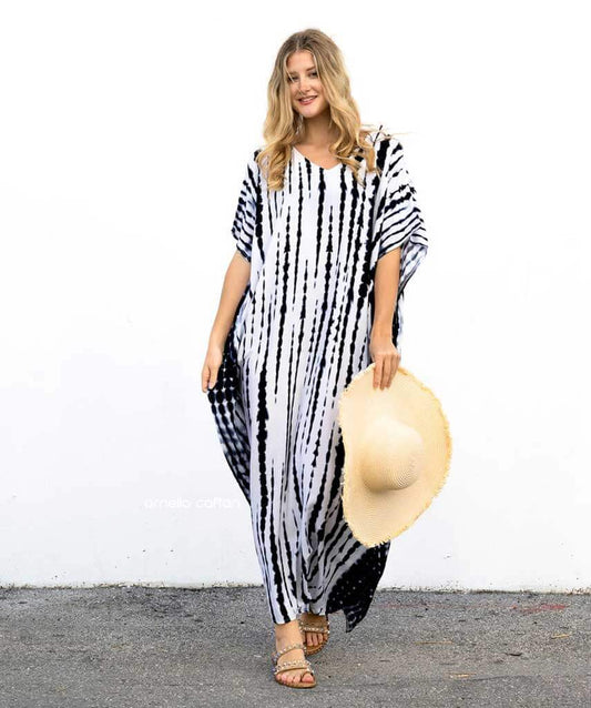 Black and white batik kaftan dress - Mia