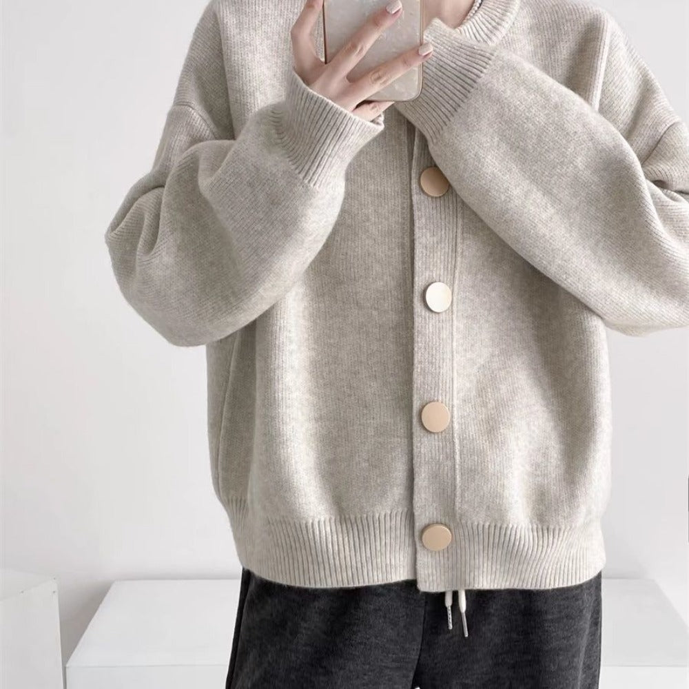 Beige Knit Button Front Cardigan Sweater for Women - Chiara