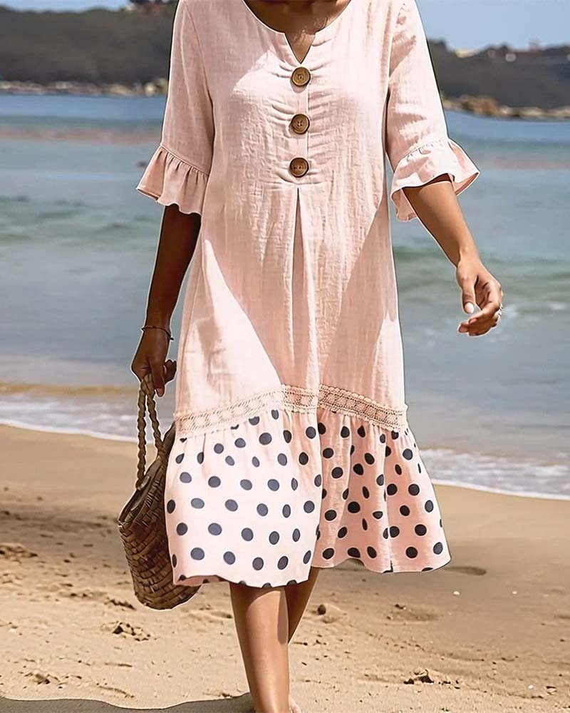 Kleid Polka Dot Patchwork Rüsche