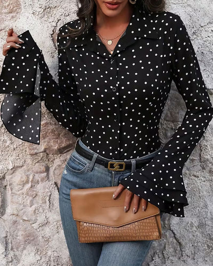 Bluse Tupfen Doppellage Glockenärmel