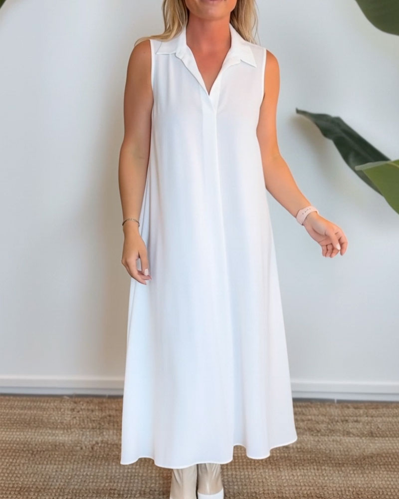 Kleid Revers V-Ausschnitt Ärmellos
