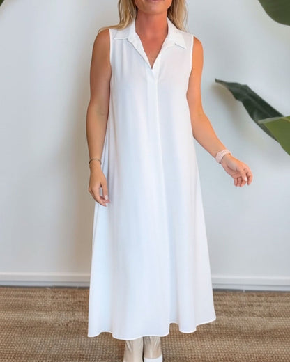 Kleid Revers V-Ausschnitt Ärmellos
