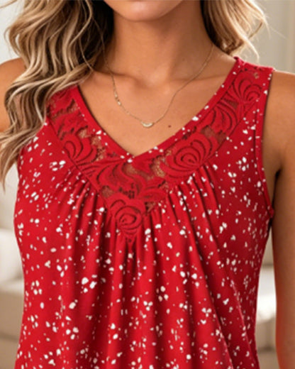 Tanktop Kleiner Blumenprint Ärmellos Spitze