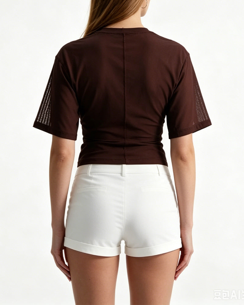 T-Shirts Netz Patchwork Kurz
