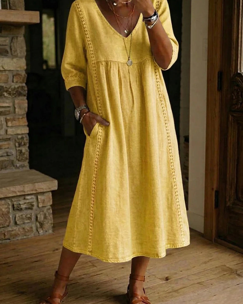 Kleid Hohl Aus V-Ausschnitt Locker
