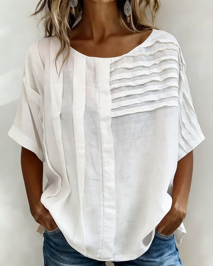 Blouse Asymmetrisch Gefaltet Runder Hals