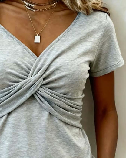 T-Shirt Off-Shoulder Kreuzdrehung Schmal Geschnitten