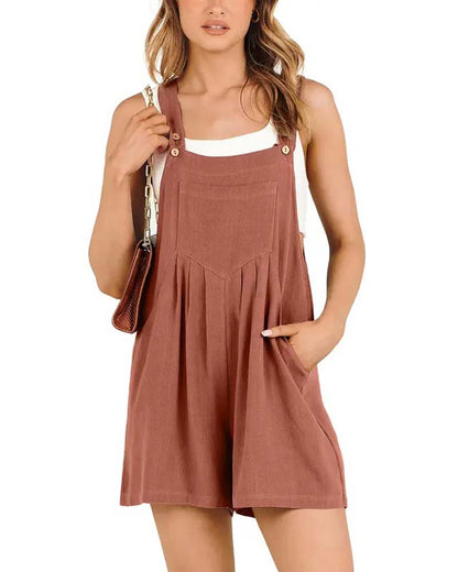 Jumpsuit Lässig Braun Träger Shorts
