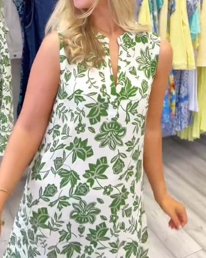 Kleid Ärmellos Blumen V-Ausschnitt