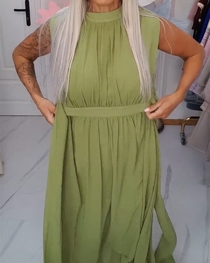 Kleid Unifarben ärmellos taillierend Maxi