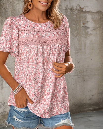 Top Rundhals floral Kurzarm