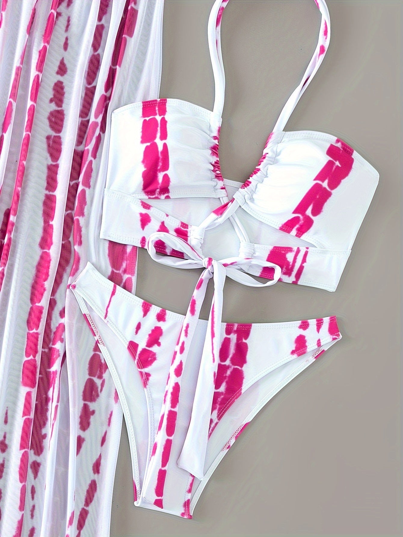 White swimsuit set with pink stripes - Lina