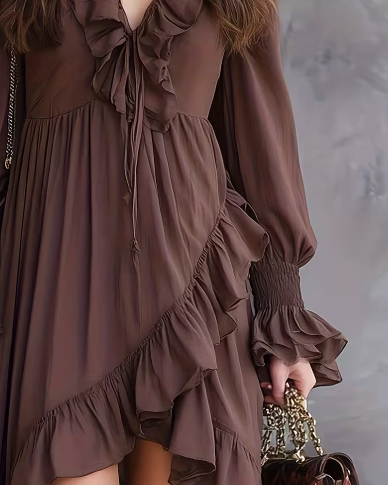 Kleid V-Ausschnitt Tupfendruck Taille