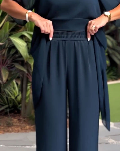 Set Chiffon Asymmetrisch Top Weites Bein Hose