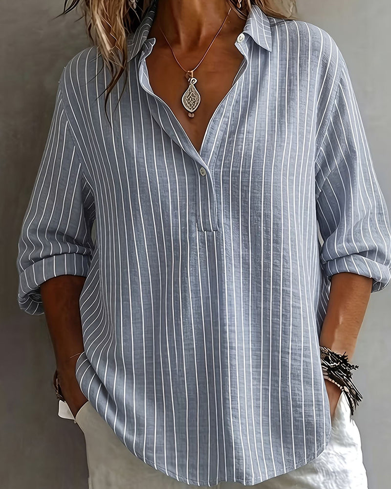 Bluse Revers Vertikal Gestreift