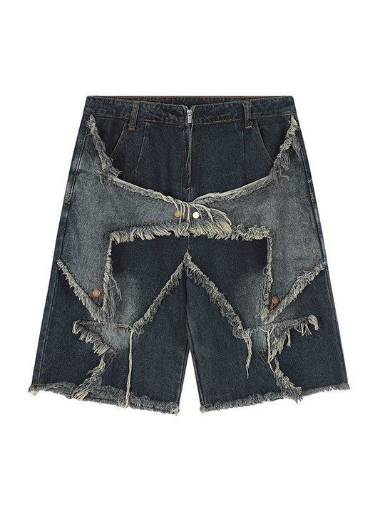 Vintage baggy stjernemønster lappete denimshorts