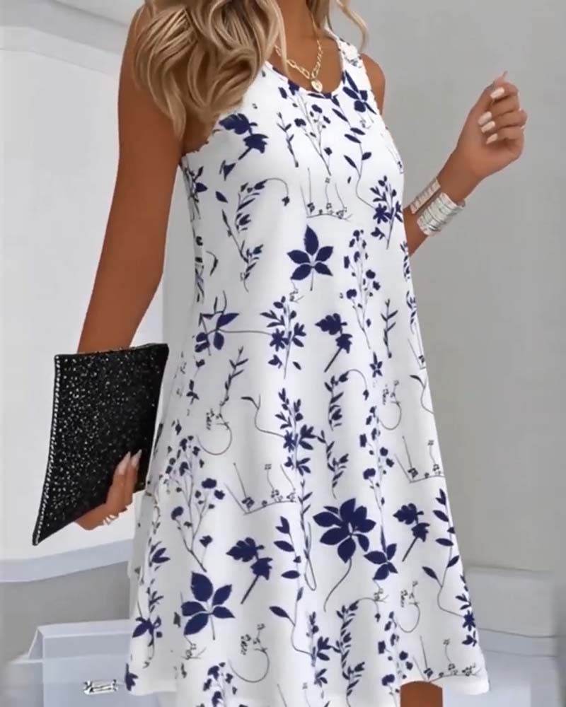 Kleid Ärmellos Druck A-Linie