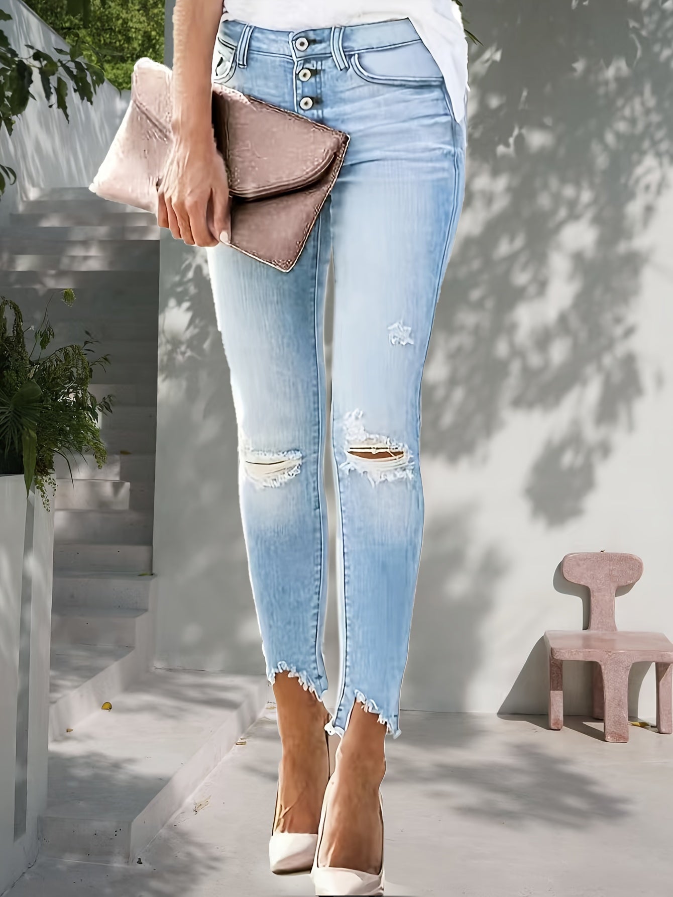 Jean skinny bleu clair effet vieilli - Zoe