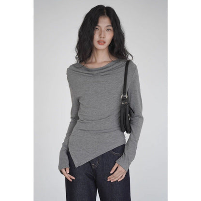 Gray Off Shoulder Long Sleeve Top for Women - Giuliana