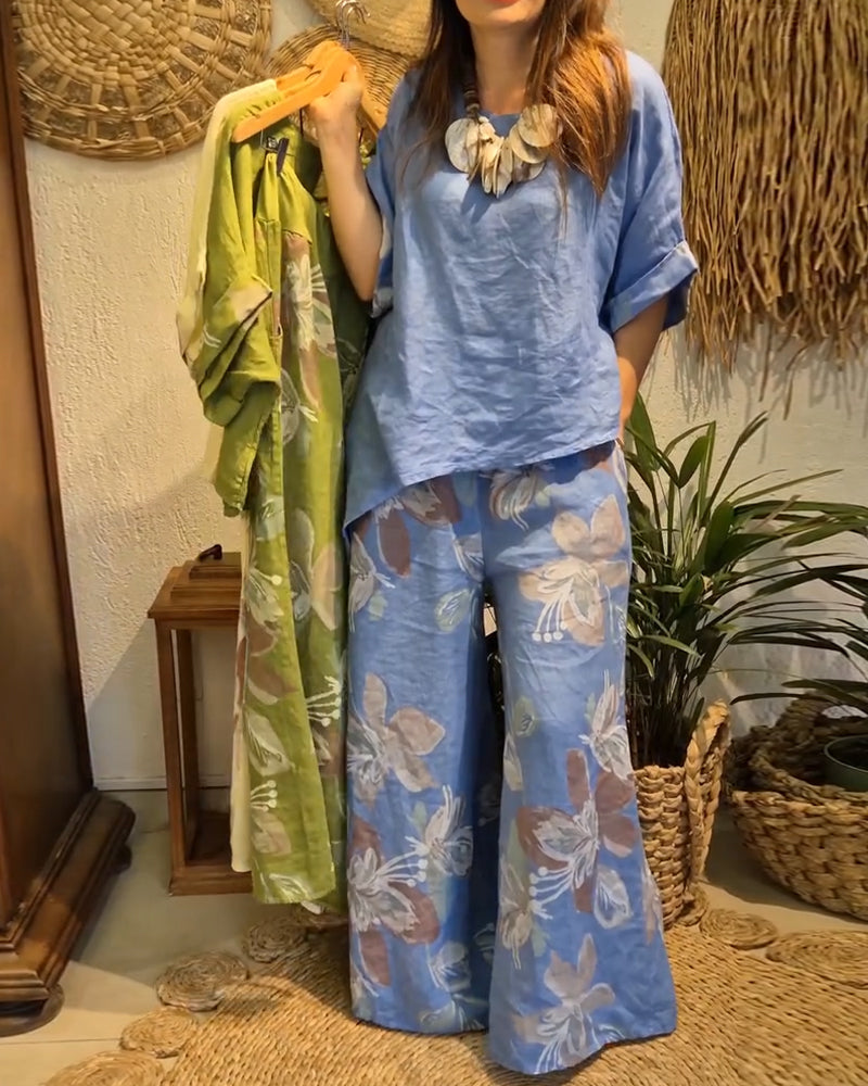 Set Baumwolle Leinen T-Shirt Bedruckte Weite Hose