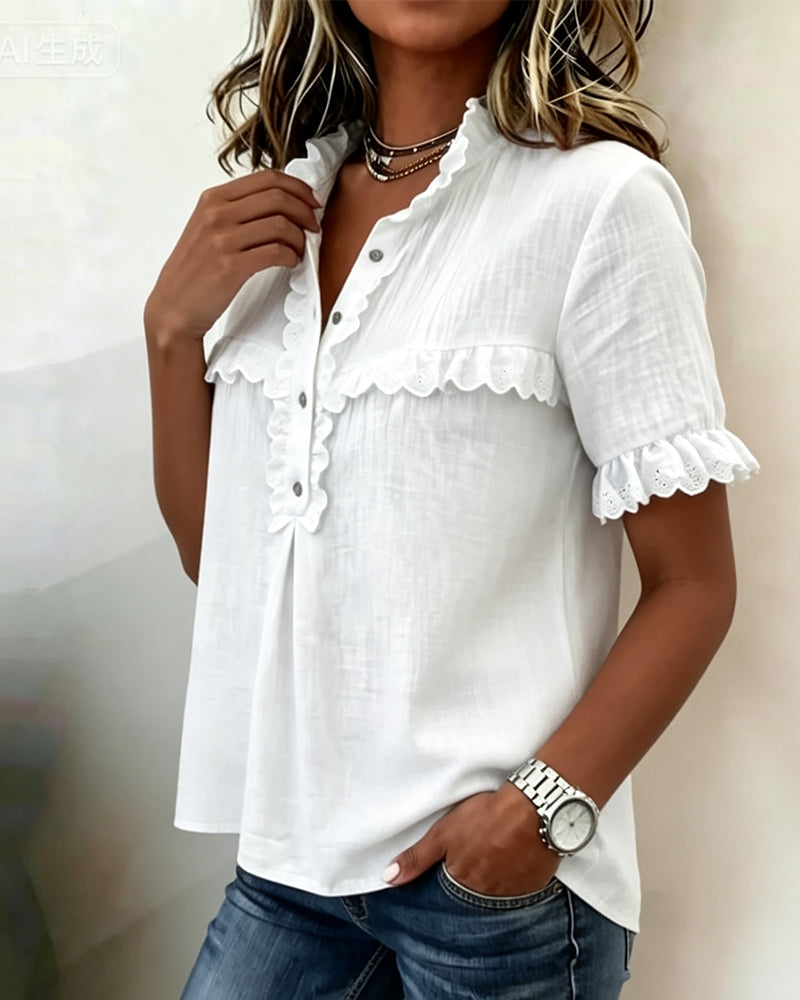 Bluse V-Ausschnitt Halbe Knopfleiste