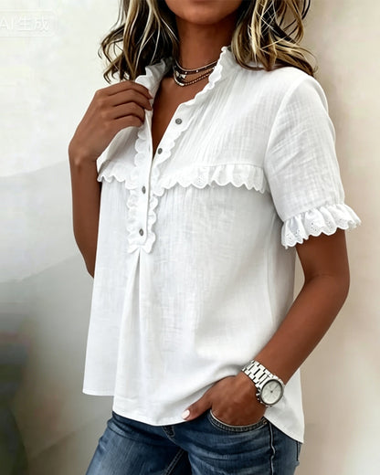 Bluse V-Ausschnitt Halbe Knopfleiste