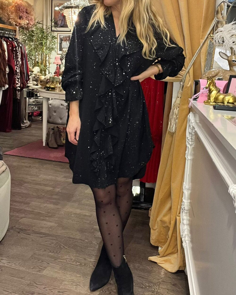 Kleid Weitfallend Rüschenbesatz Pailletten