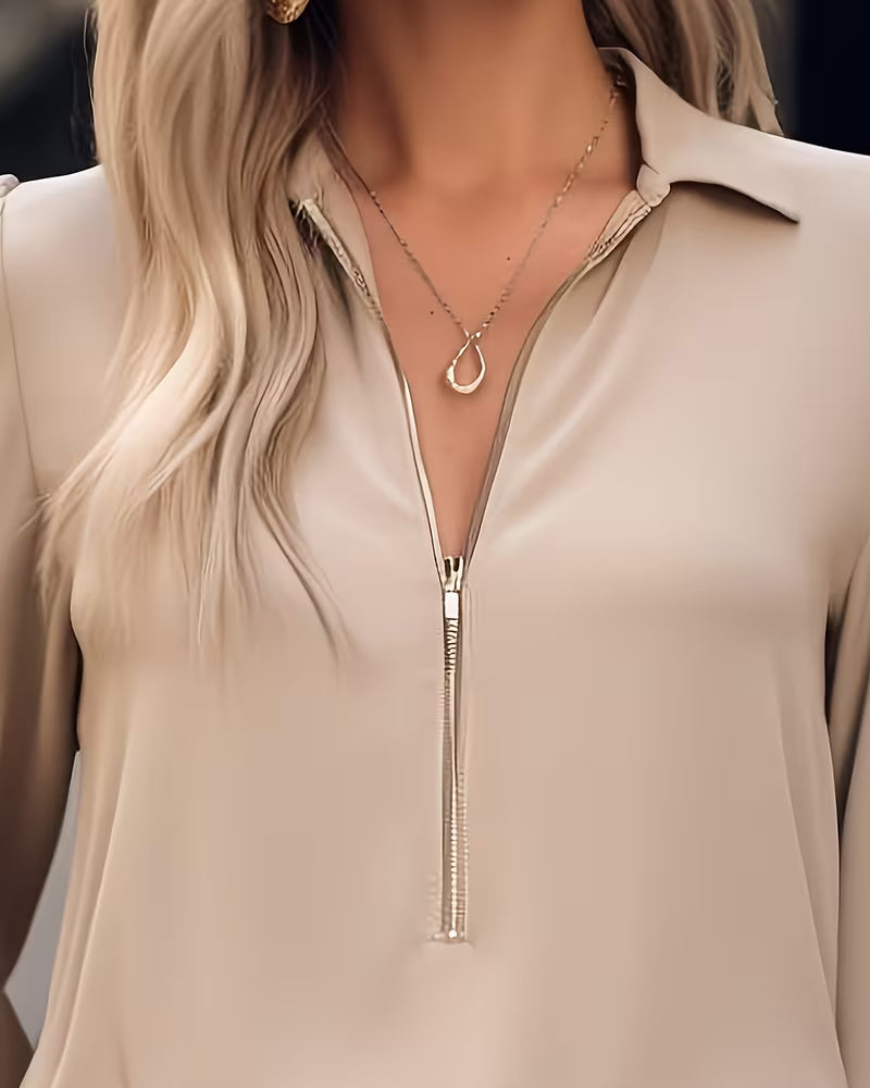 Blouse Halbzip Kragen Laternenarm