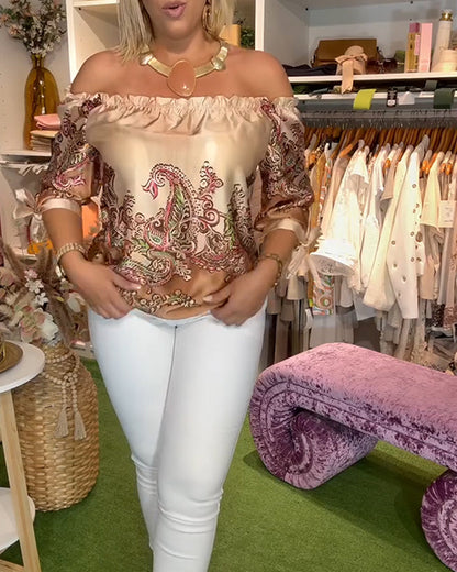 Bluse Off-The-Shoulder Gedruckt
