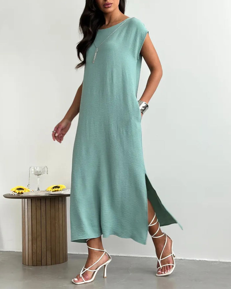 Kleid Midi Länge Schlitz Locker