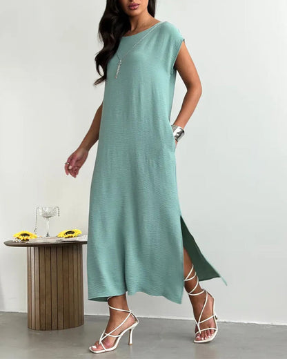 Kleid Midi Länge Schlitz Locker
