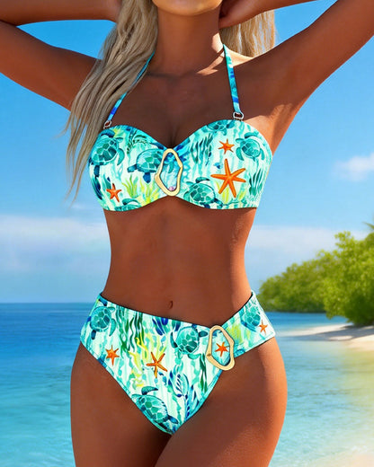 Bikini Marine Stil Druck Trägerlos