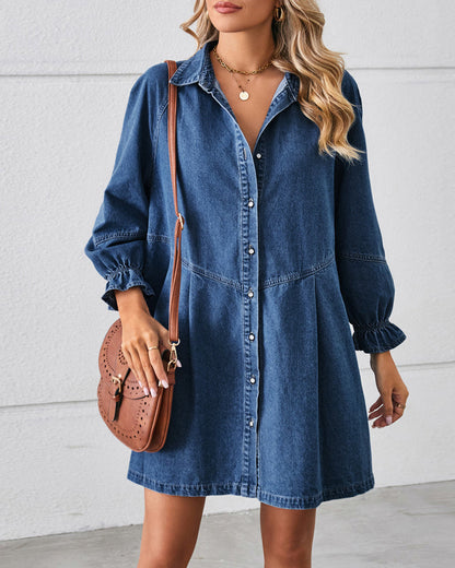 Langarm Patchwork Denim Kleid