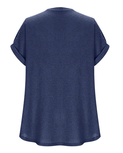 T-Shirt Damen Waffelstrick V-Ausschnitt Lässig Sommer